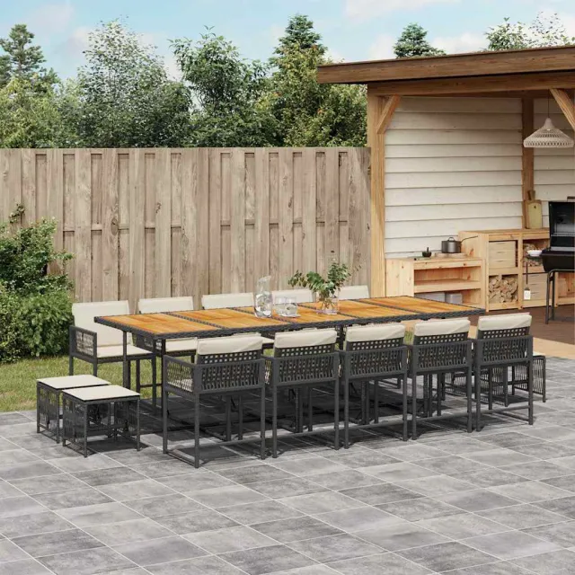 vidaXL 15-delige Tuinset met kussens poly rattan zwart