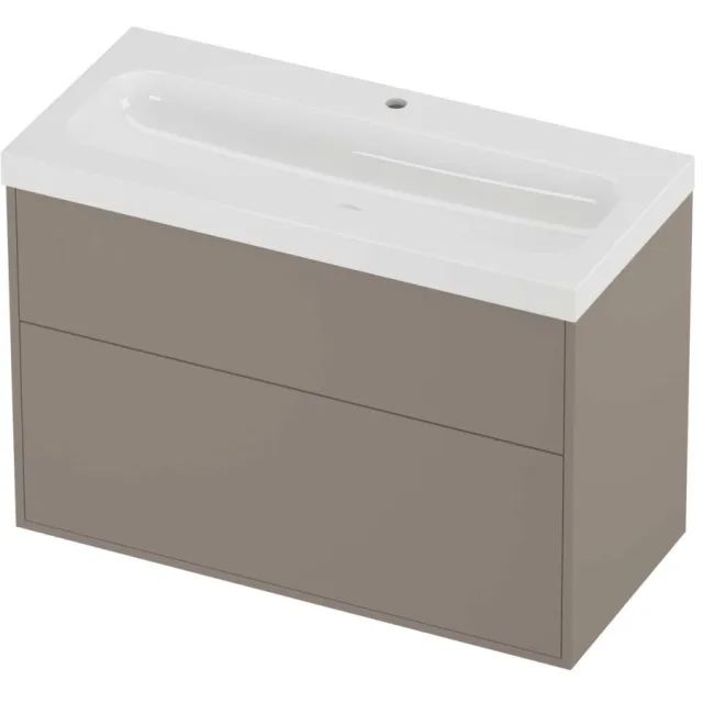 Proline Haga Badmeubelset Polystone Mezza 1 Kraangat Voor Grepen 100x46x73 cm Glans Wit Clay Beige