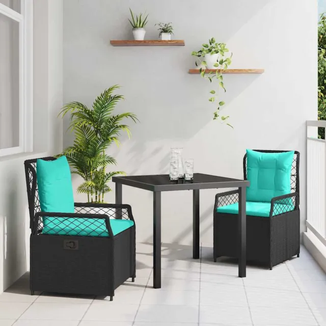 vidaXL Tuin eettafelset 3 st Zwart poly rattan, foto 2