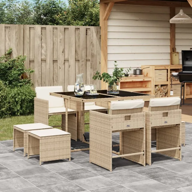 vidaXL 9-delige Tuinset met kussens poly rattan beige, foto 2