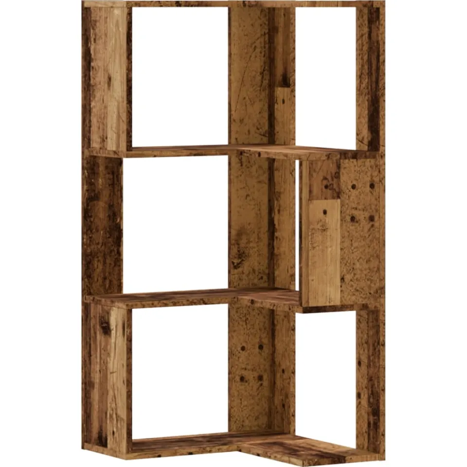 vidaXL Boekenkast 3-laags hoek 50x50x102 cm bewerkt hout oud houtkleur bruin, foto 3