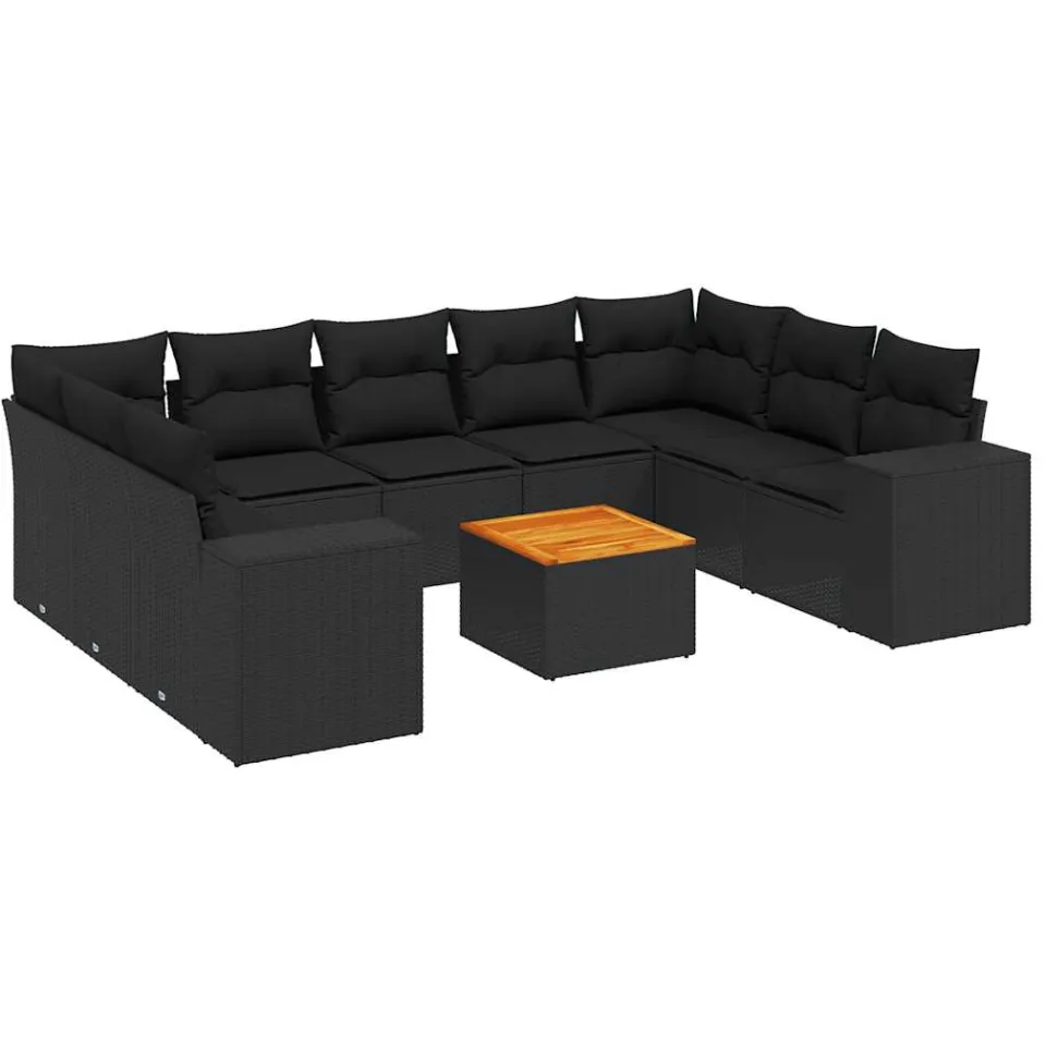 vidaXL 10-delige Loungeset met kussens poly rattan zwart, foto 3