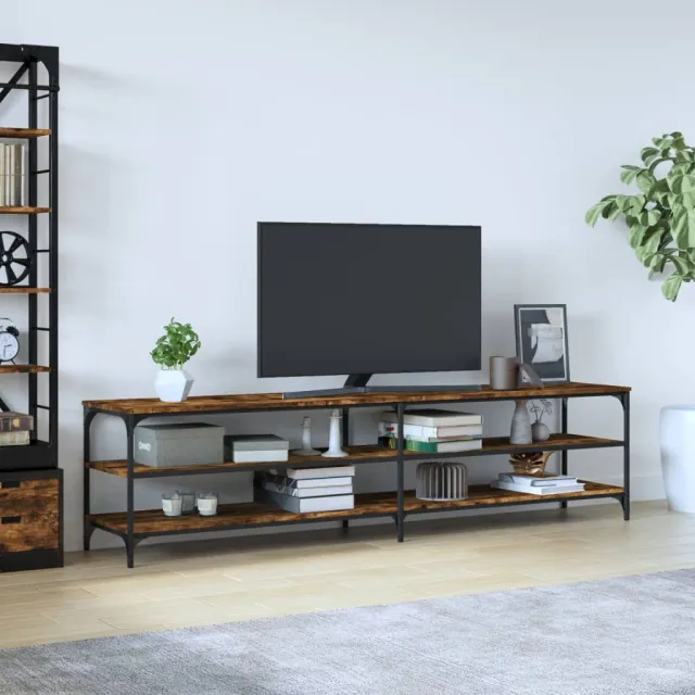 vidaXL Tv-meubel 200x30x50 cm bewerkt hout metaal gerookt eikenkleurig Bruin