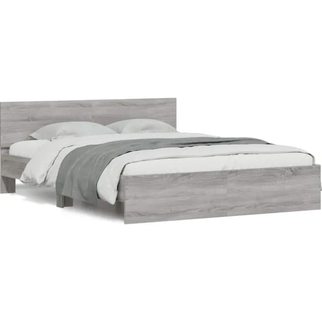 vidaXL Bedframe met hoofdeinde en LED grijs sonoma eiken 150x200 cm