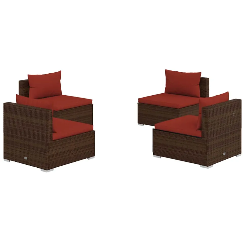 vidaXL 4-delige Loungeset met kussens poly rattan bruin, foto 3
