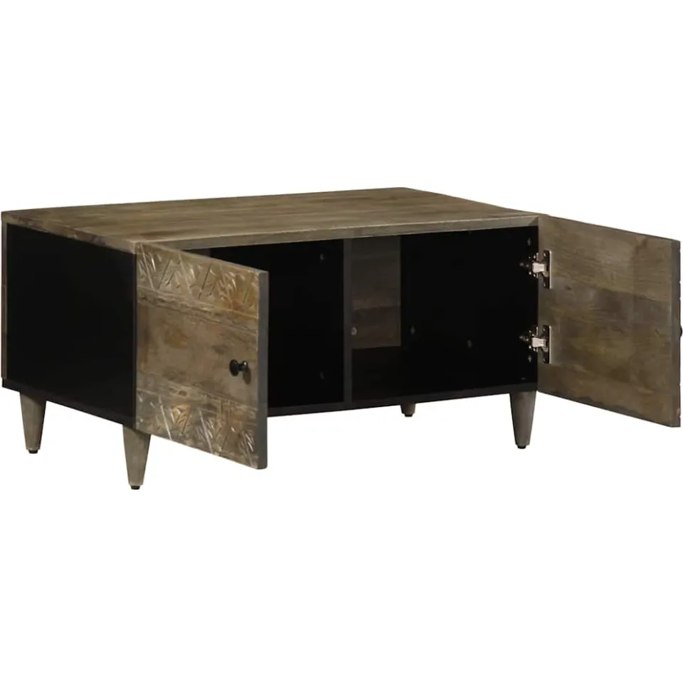vidaXL Salontafel 80x50x40 cm massief mangohout lichtgrijs grijs, foto 3