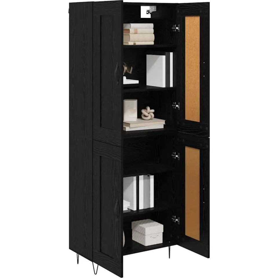 vidaXL Hoge kast Zwart Eiken 69,5 x 34 x 180 cm Bewerkt hout