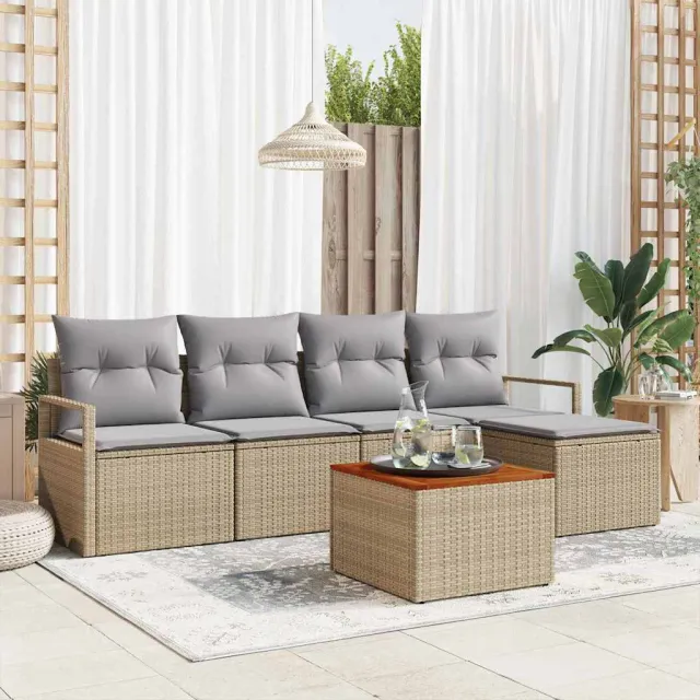 vidaXL Tuinbankenset 6 st Beige poly rattan, foto 2