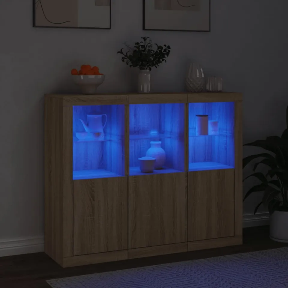 vidaXL Dressoirs met LED-verlichting 3 st bewerkt hout sonoma eiken, foto 2