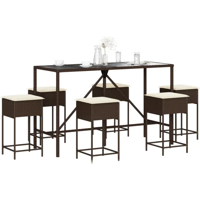 vidaXL 7-delige Tuinbarset met kussens poly rattan bruin, foto 2