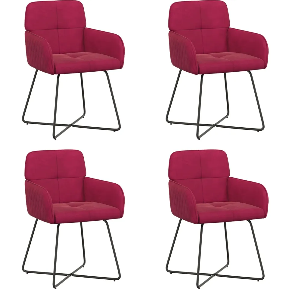 vidaXL Eettafelstoelen 4 st fluweel Wijnrood 59 x 56,5 x 86 cm, foto 3