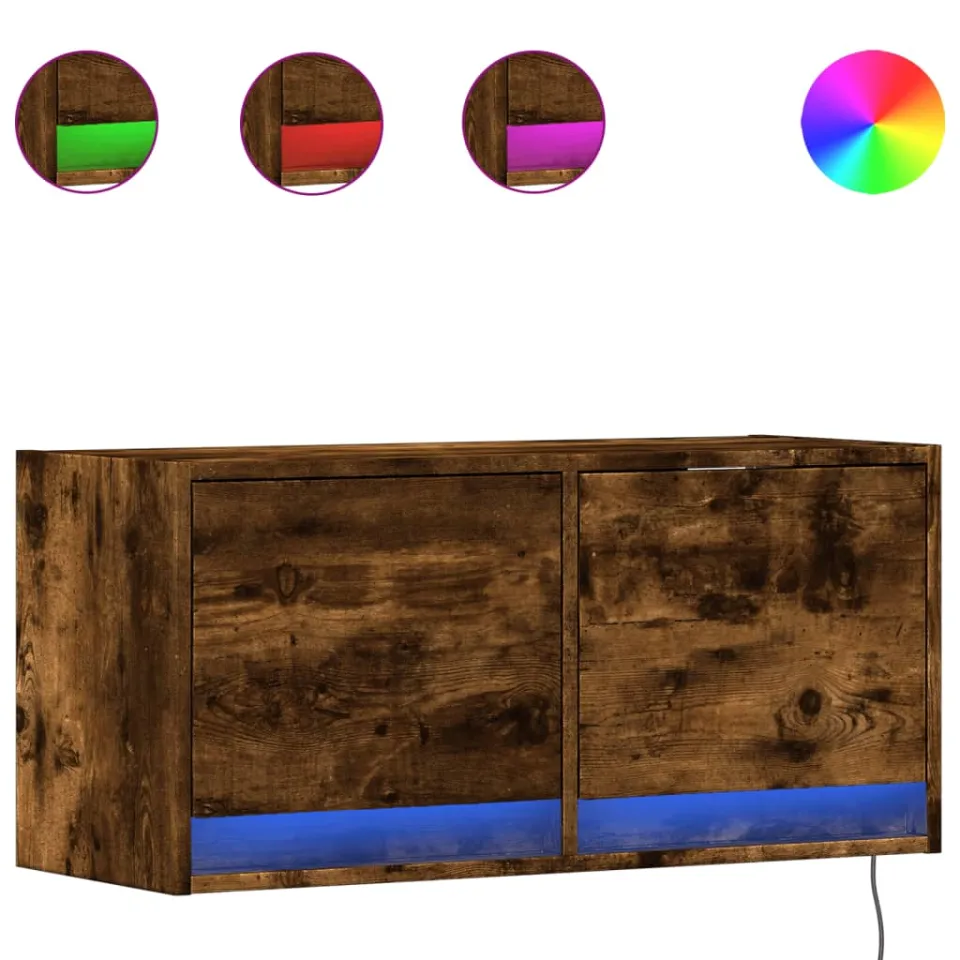 vidaXL Tv-wandmeubel met LED-verlichting 80x31x35 cm gerookt eiken, foto 3