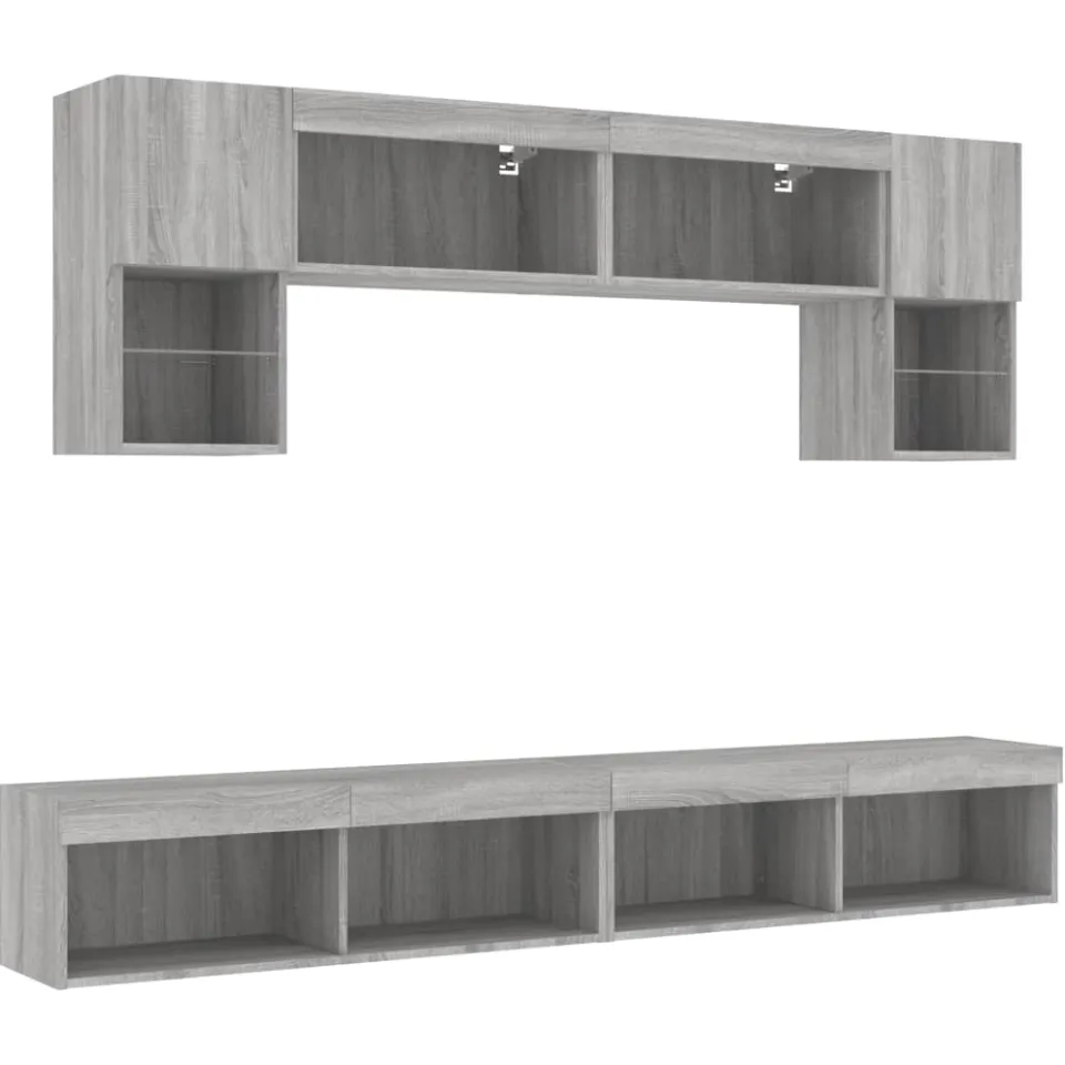 vidaXL 6-delige Tv-wandmeubelset met LED grijs sonoma eikenkleurig