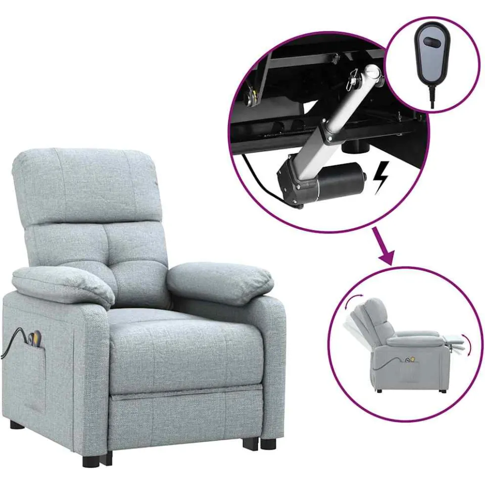 vidaXL Massagestoel elektrisch stof lichtgrijs grijs, foto 4
