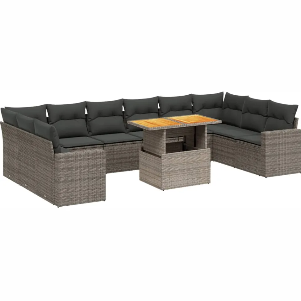 vidaXL 11-delige Loungeset met kussens poly rattan grijs