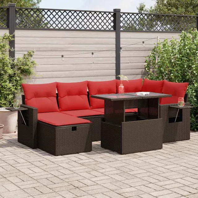 vidaXL 7-delige Loungeset met kussens poly rattan acacia bruin, foto 2