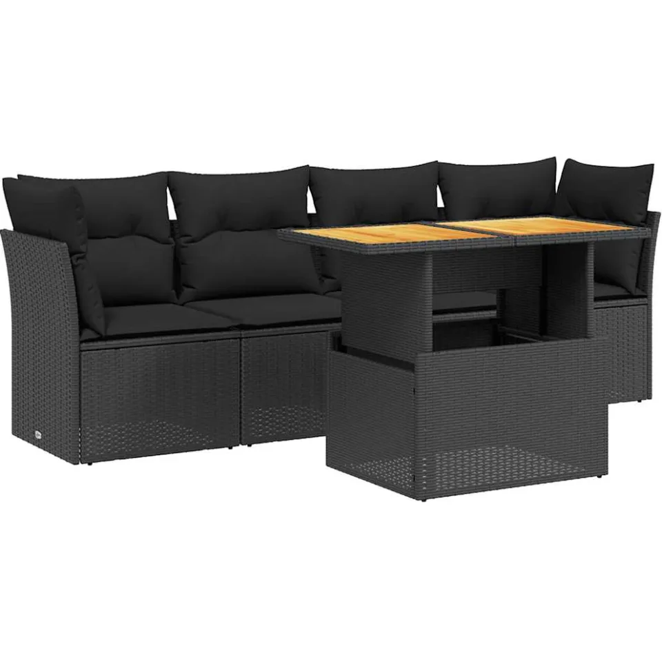 vidaXL 5-delige Loungeset met kussens poly rattan zwart, foto 3