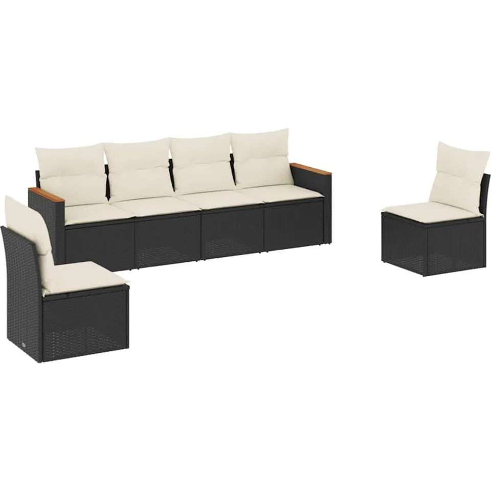 vidaXL 6-delige Loungeset met kussens poly rattan zwart, foto 4