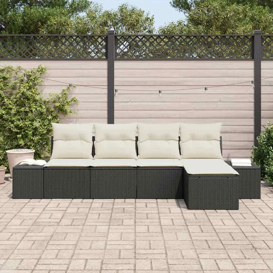 vidaXL Tuin Sofa Set 5 st Zwart en Crème poly rattan, foto 3