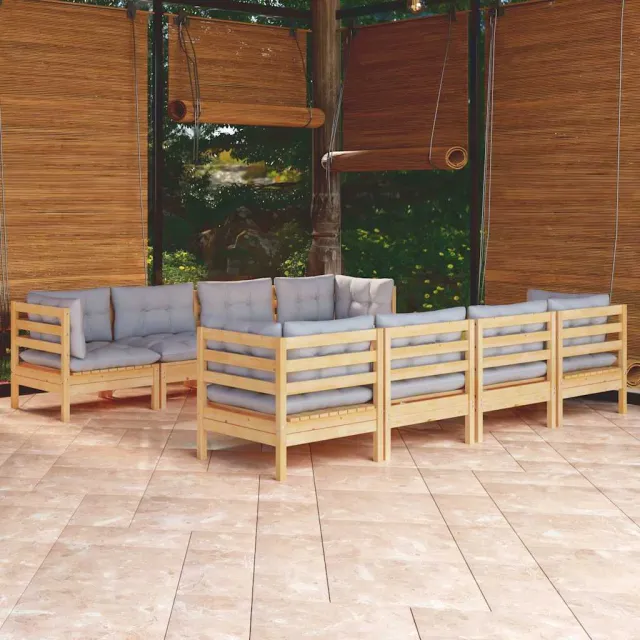 vidaXL 9-delige Loungeset met grijze kussens grenenhout grijs, foto 2