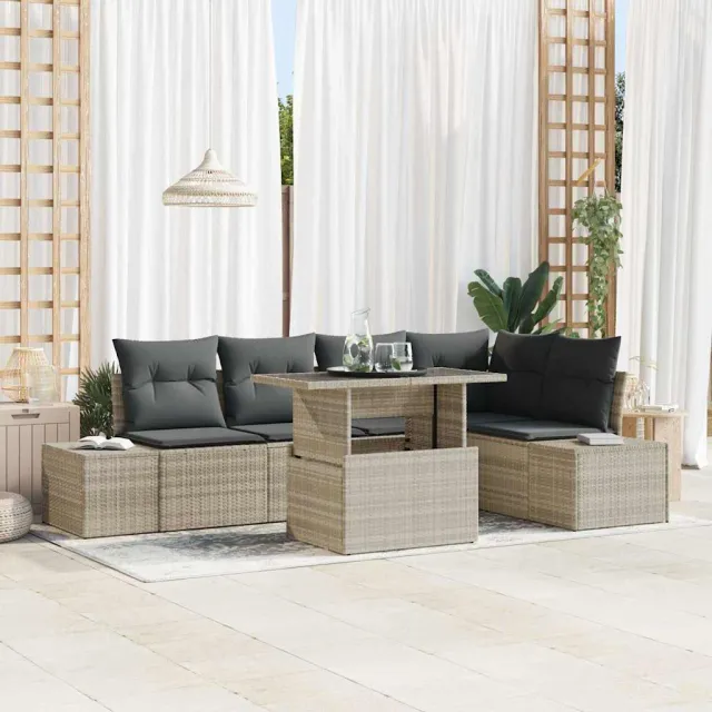 vidaXL Tuin Sofa Set 6 st Lichtgrijs poly rattan
