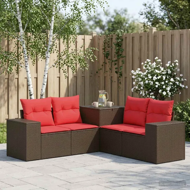vidaXL Bankstel 5 st Bruin en Rood 200 x 200 x 85 cm