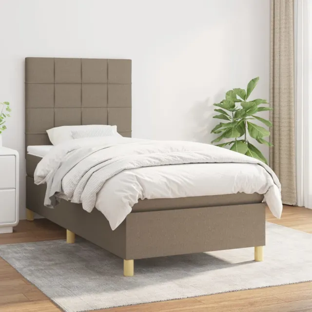 vidaXL Boxspring met matras stof taupe 90x200 cm