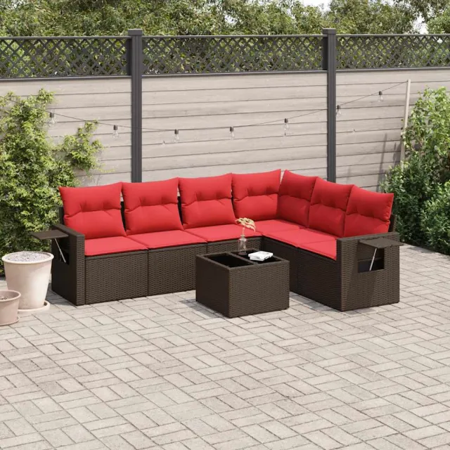 vidaXL 7-delige tuinbankset met kussens, bruin polyrotan, foto 2