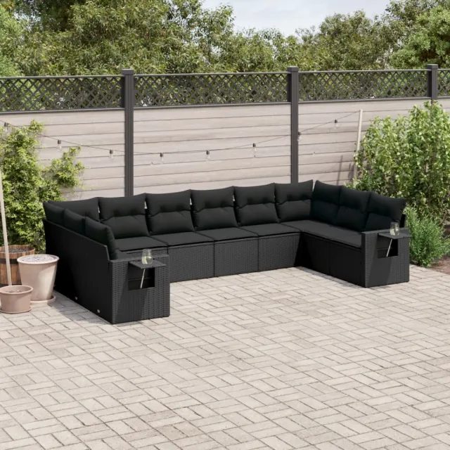 vidaXL 10-delige Loungeset met kussens poly rattan zwart, foto 2