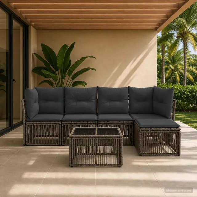 vidaXL Tuinbankenset 6 st Grijs poly rattan, foto 2