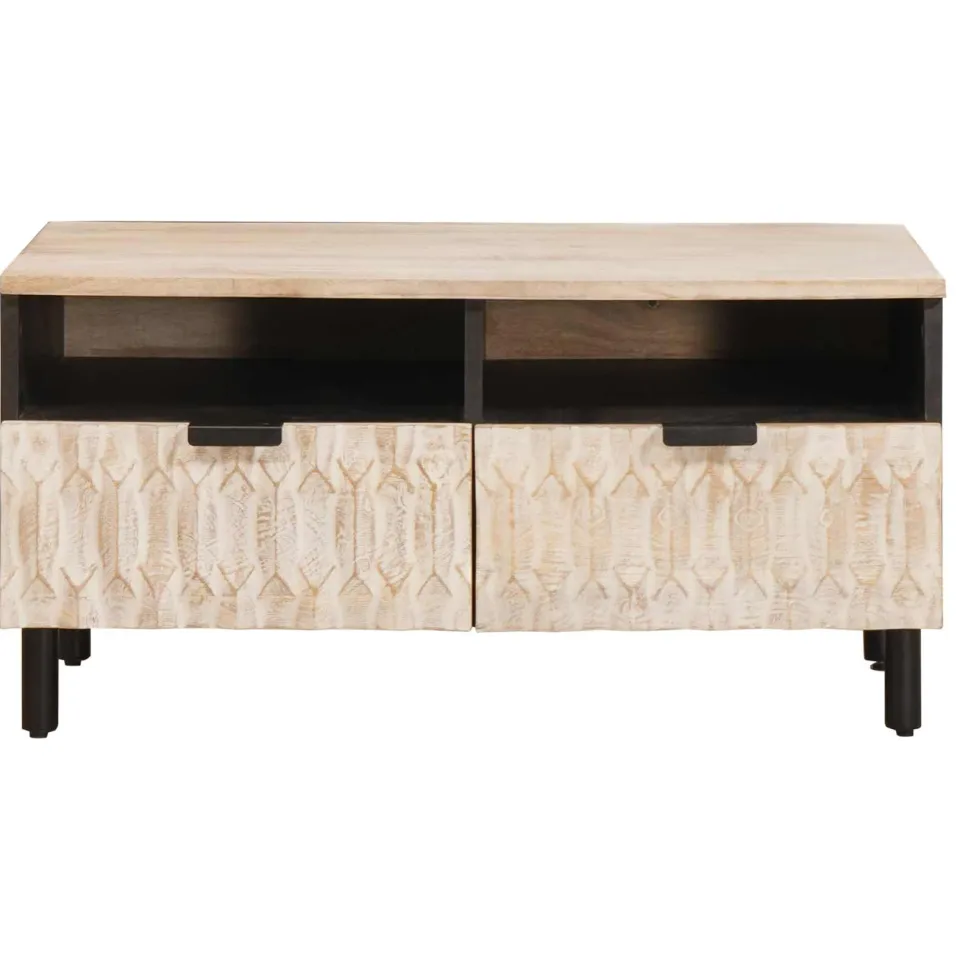 vidaXL Salontafel met lade Wit 80 x 54 x 40 cm Massief Mango Hout, foto 3