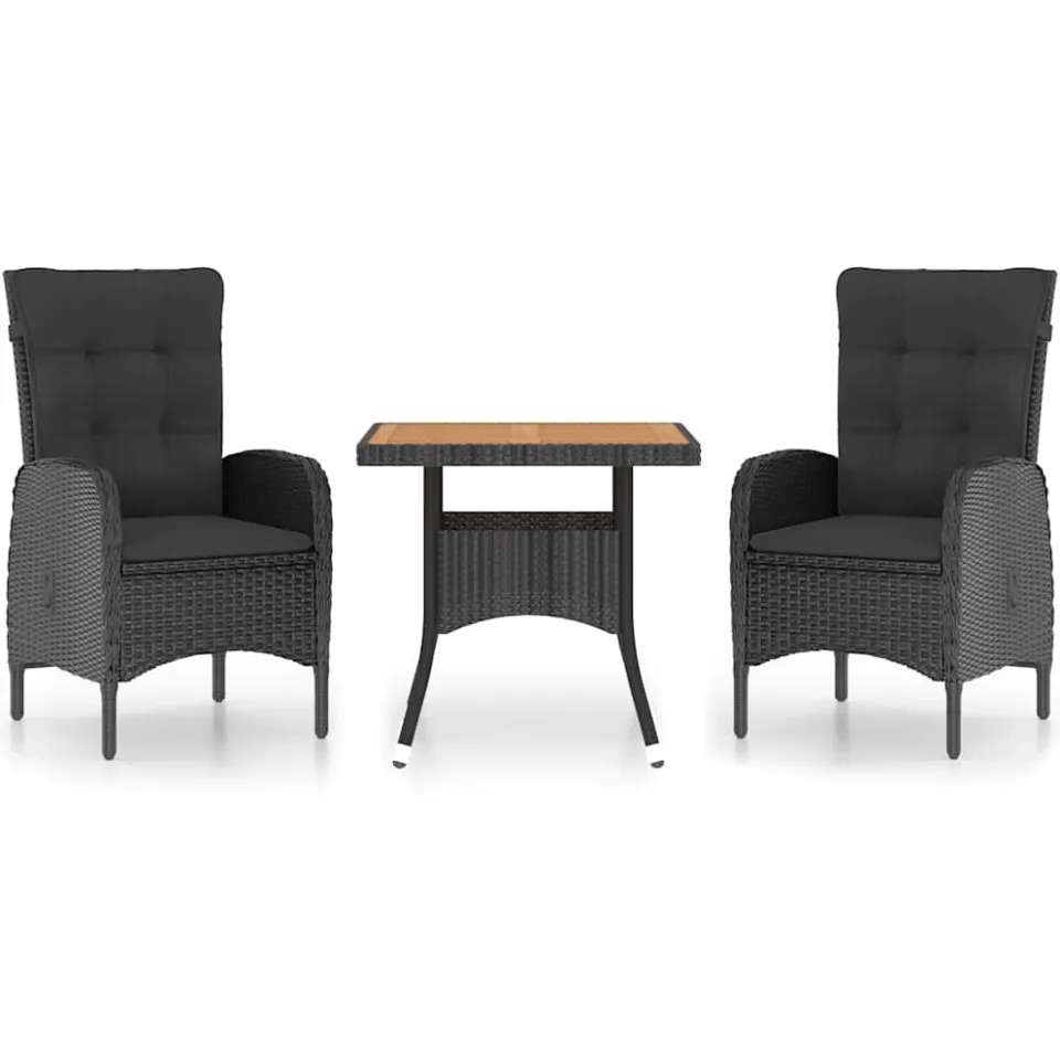 vidaXL 3-delige Tuinset poly rattan en acaciahout zwart, foto 3