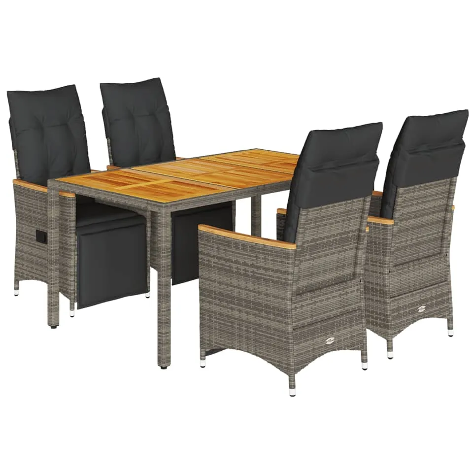 vidaXL 5-delige Bistroset met kussens poly rattan grijs, foto 3