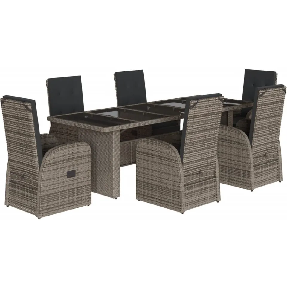 vidaXL 7-delige Tuinset met kussens poly rattan grijs, foto 3