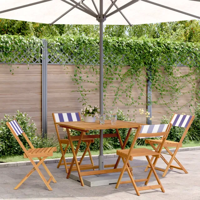 vidaXL 5-delige Tuinset massief hout en stof blauw en wit