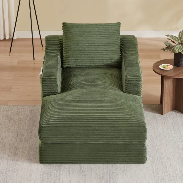 Zubaliya Lounge Stoel - Corduroy Relaxstoel Groen - Frameloze Lazy Sofa Met Uitklapbaar Bed - 1 Persoons Zachte Fauteuil Voor Woonkamer
