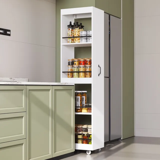 HAUSS SPOLE Boekenkast - Smalle Open Opbergkast Met Wielen En Beschermstangen - Voor Woonkamer Keuken Of Badkamer - MDF - 40x30x160,5 Cm - Wit White