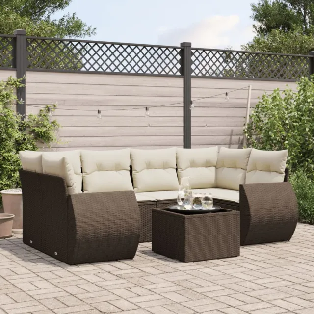 vidaXL 7-delige Loungeset met kussens poly rattan bruin, foto 2