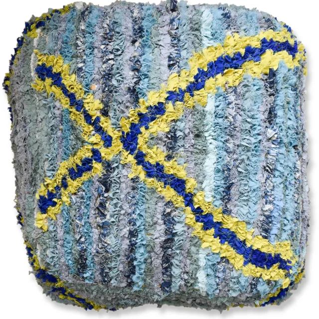 Poufs&Pillows Marokkaans boucharouite vloerkussen - Bohemian vloerkussen - handgeweven uit natuurlijke materialen - ongevuld K1467 blauw