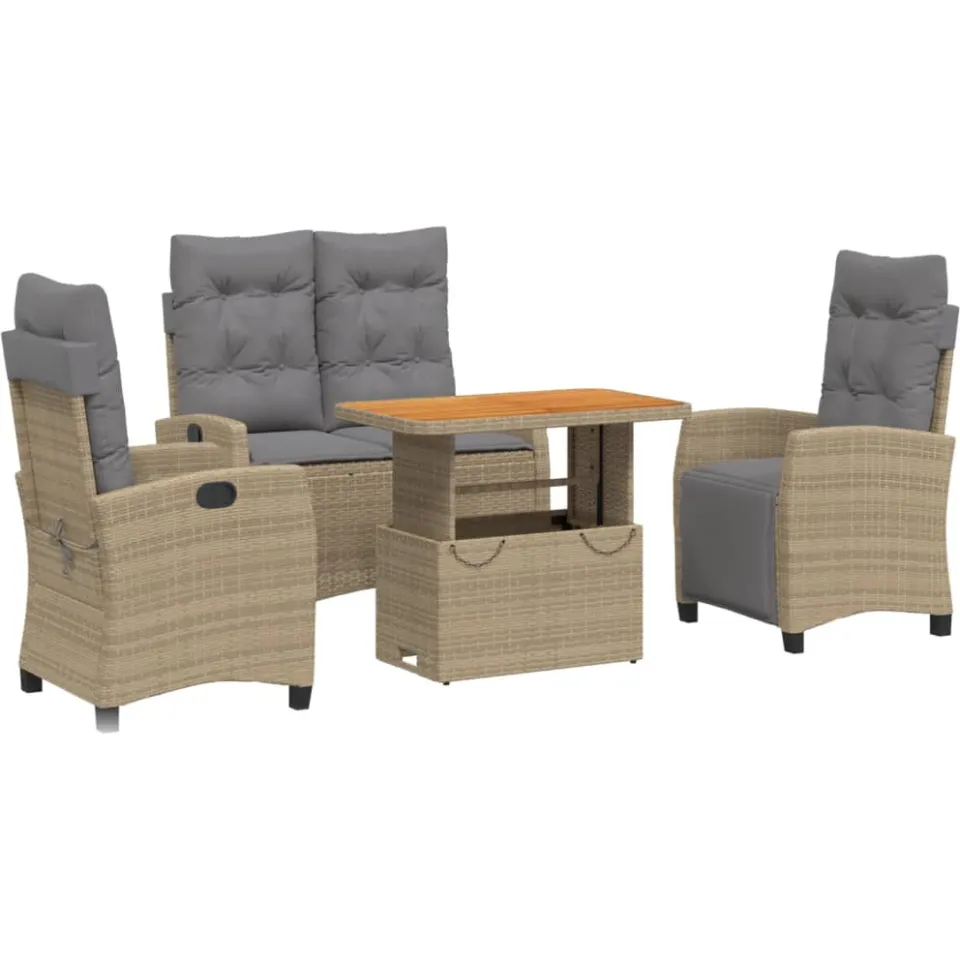 vidaXL 4-delige Tuinset met kussens poly rattan beige