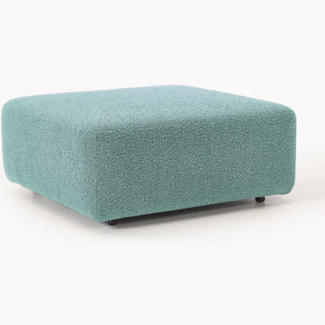 Westwing Collection Bouclé poef Anton Turquoise, Groen