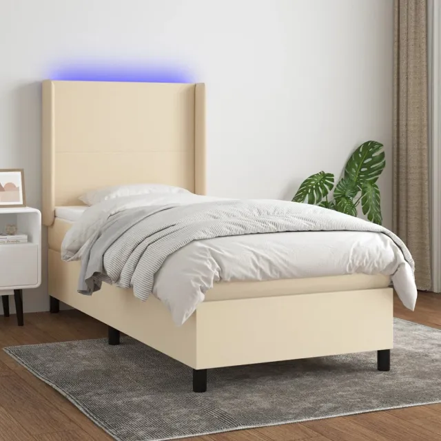 vidaXL Boxspring met matras en LED stof crèmekleurig 90x190 cm