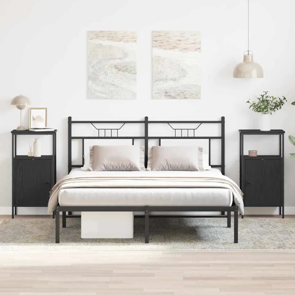 vidaXL Nachtkastje 2 st Zwart Eiken 41 x 31 x 80 cm Bewerkt hout, foto 4