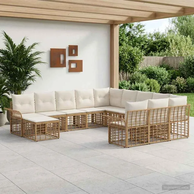 vidaXL Tuinbankenset 12 st Natuurlijk en Crème Wit poly rattan, foto 2