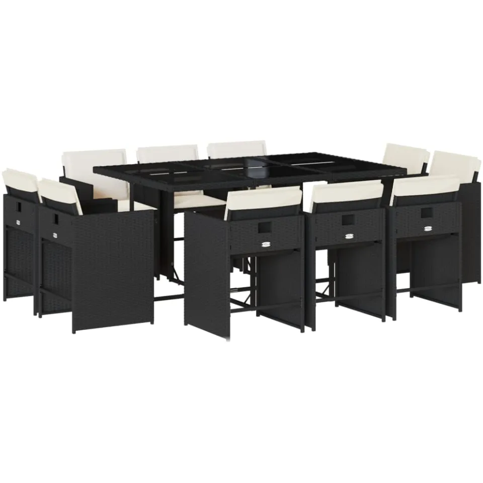 vidaXL 11-delige Tuinset met kussens poly rattan zwart, foto 3