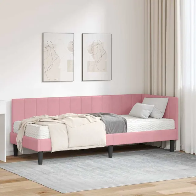 vidaXL Hoekbedframe met Matras 2 st Roze 80 x 200 cm Fluweel