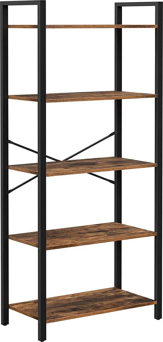 MIRA home Boekenkast Industrieel - Boekenplank met 5 Planken - Bruin/Zwart - 66 x 30 x 153 cm Vintage bruin + zwart