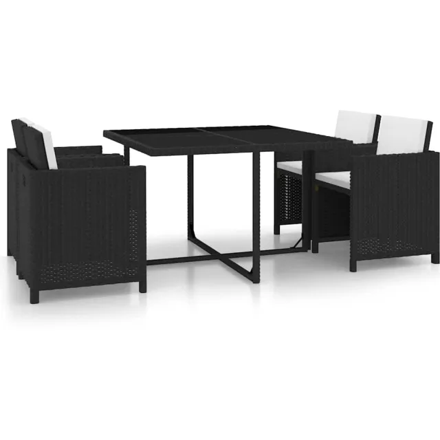 vidaXL 5-delige Tuinset met kussens poly rattan zwart