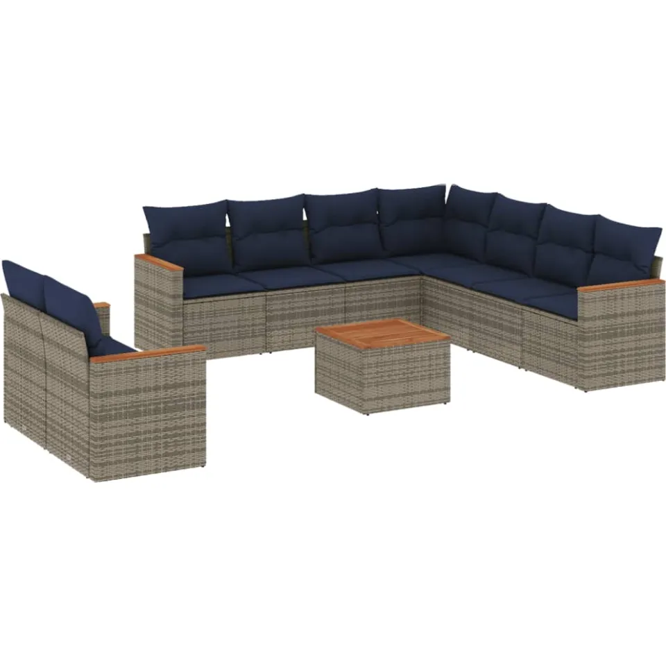 vidaXL 10-delige tuinbankset met kussens, grijs polyrotan, foto 3