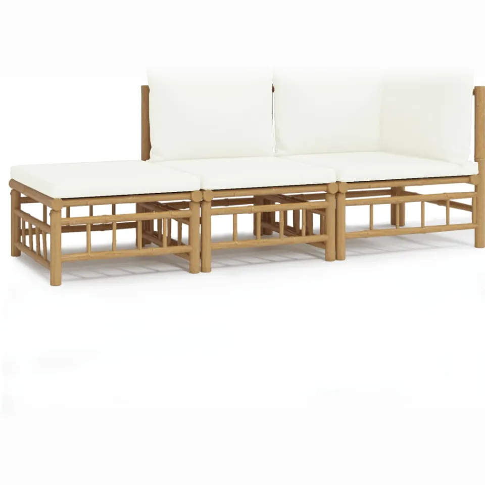 vidaXL 3-delige Loungeset met kussens bamboe crèmewit Bruin